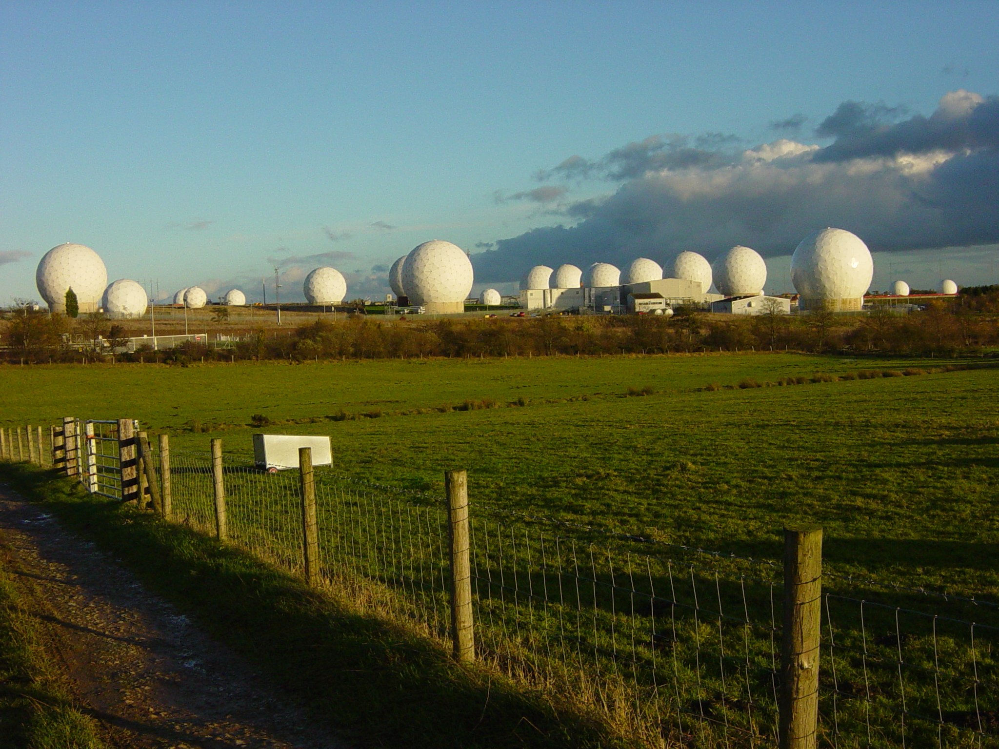 The radomes of RAF Menwith Hill, the joint UK-US signals-intelligence station on the Yorkshire moors, 2000