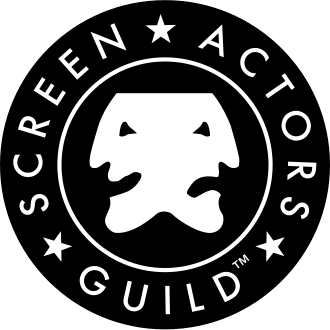 The Screen Actors Guild emblem, comedy-and-tragedy masks inside a black ring set with the letters of the guild's name, 1933