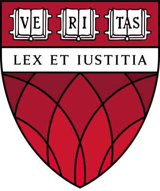 The shield of Harvard Law School, three open Veritas books above the motto Lex et Iustitia on a crimson chevron, 1817