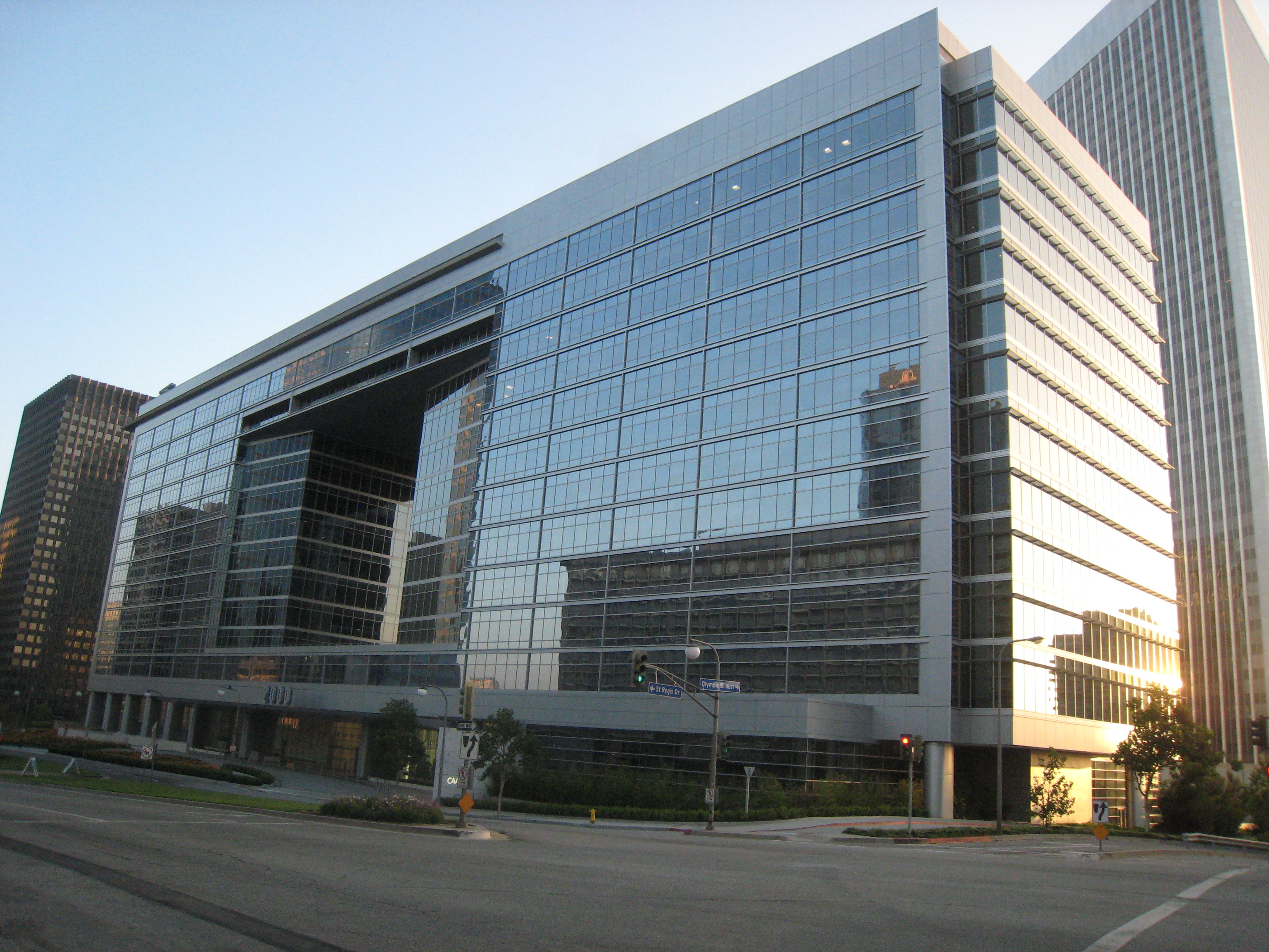 The Creative Artists Agency headquarters in Century City, a glass office block with a boxy cut-out at its front, 2010