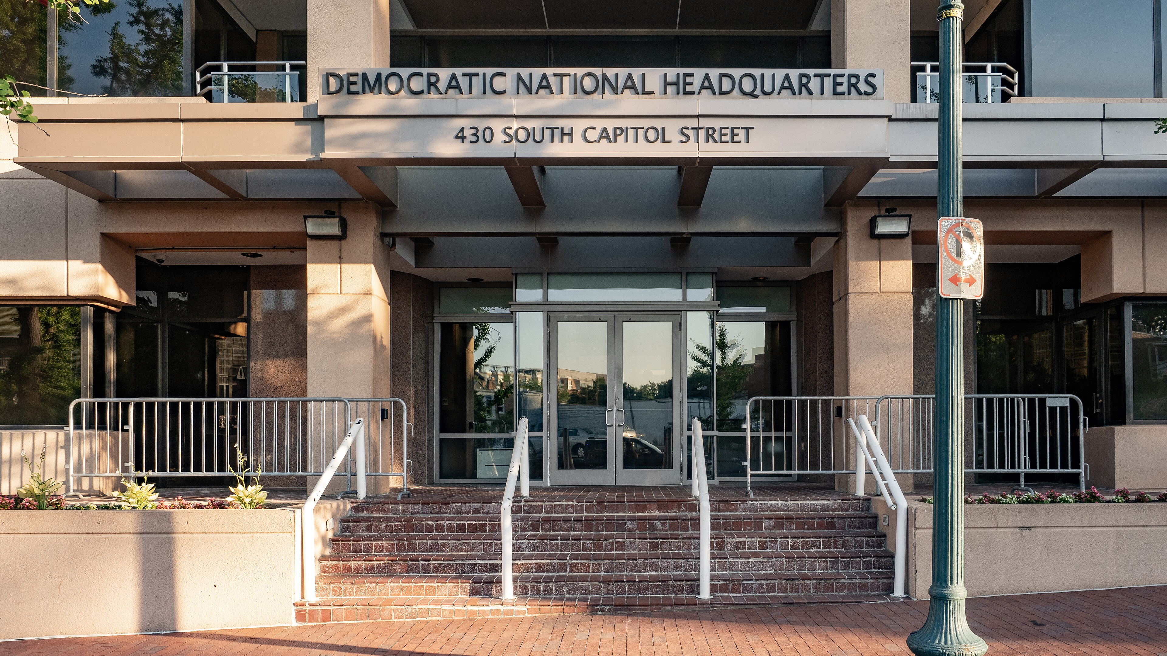 The barricaded entrance of Democratic National Headquarters at 430 South Capitol Street in Washington, 2020