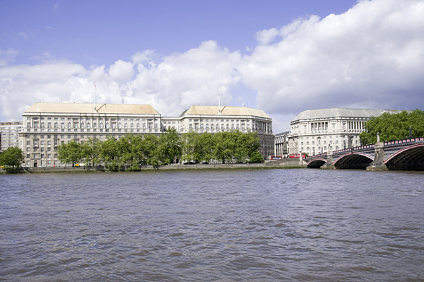 MI5 headquarters at Thames House on Millbank seen from across the river beside Lambeth Bridge, 2007