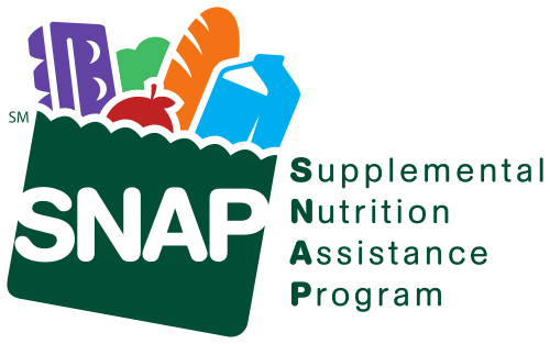 The Supplemental Nutrition Assistance Program logo, a green grocery bag of bread and produce beside the letters SNAP, 2008