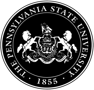 The seal of Pennsylvania State University, the Pennsylvania coat of arms with the founding date 1855 at its base, 1855