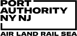 The wordmark of the Port Authority of New York and New Jersey stacked in black on white above the words Air Land Rail Sea, 1921